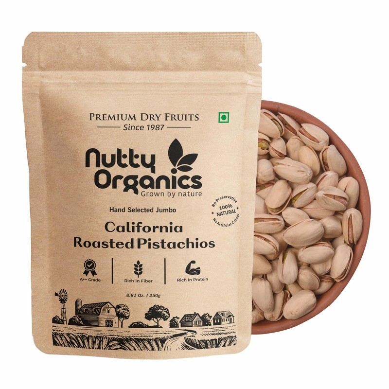 Nutty Organics Roasted Pistachios 1kg|Jumbo Premium Pista Protein Rich Dry Fruit