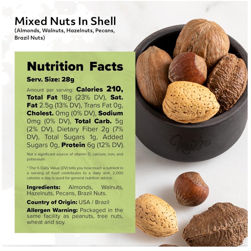 Fresh Raw Mixed Nuts In Shell Almonds, Walnuts, Pecans 2 LBS