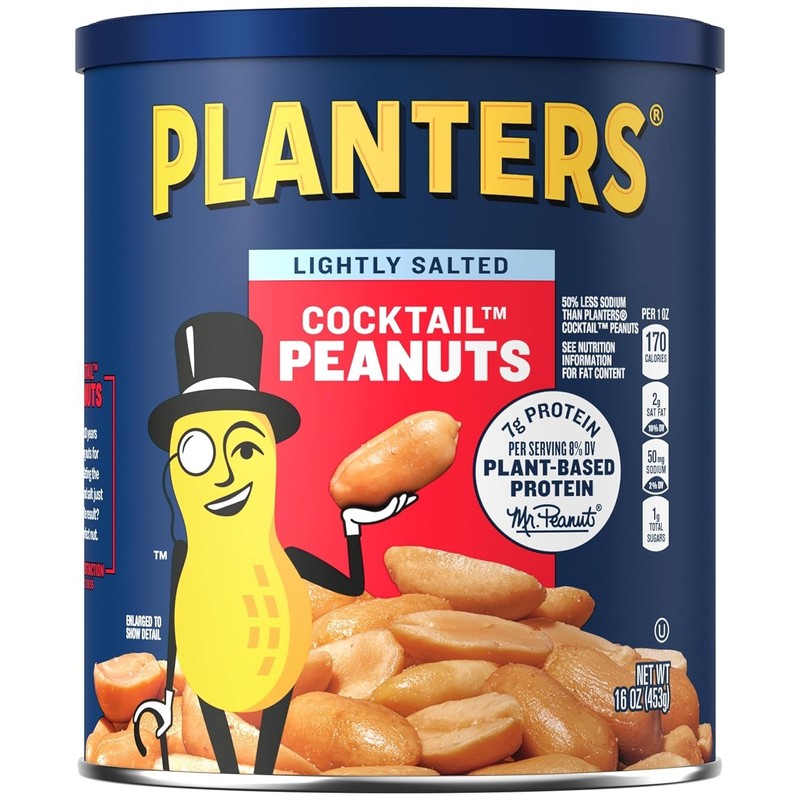PLANTERS Dry Roasted Peanuts, Plant-Based Protein, Lightly Salted, Peanut Snack,