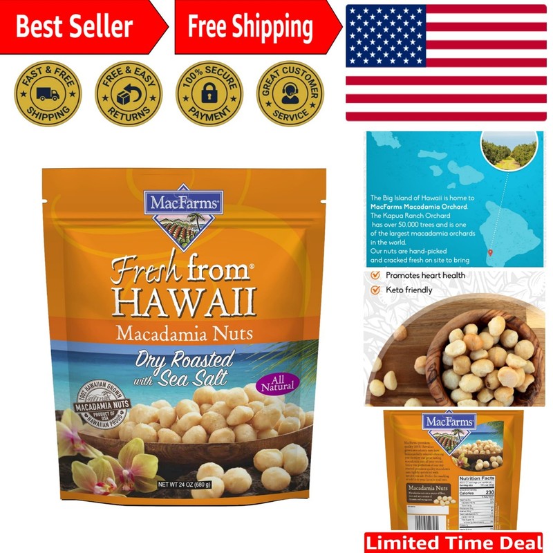 24 OZ Dry Roasted Macadamia Nuts – Sea Salt from Hawaii’s Tropics