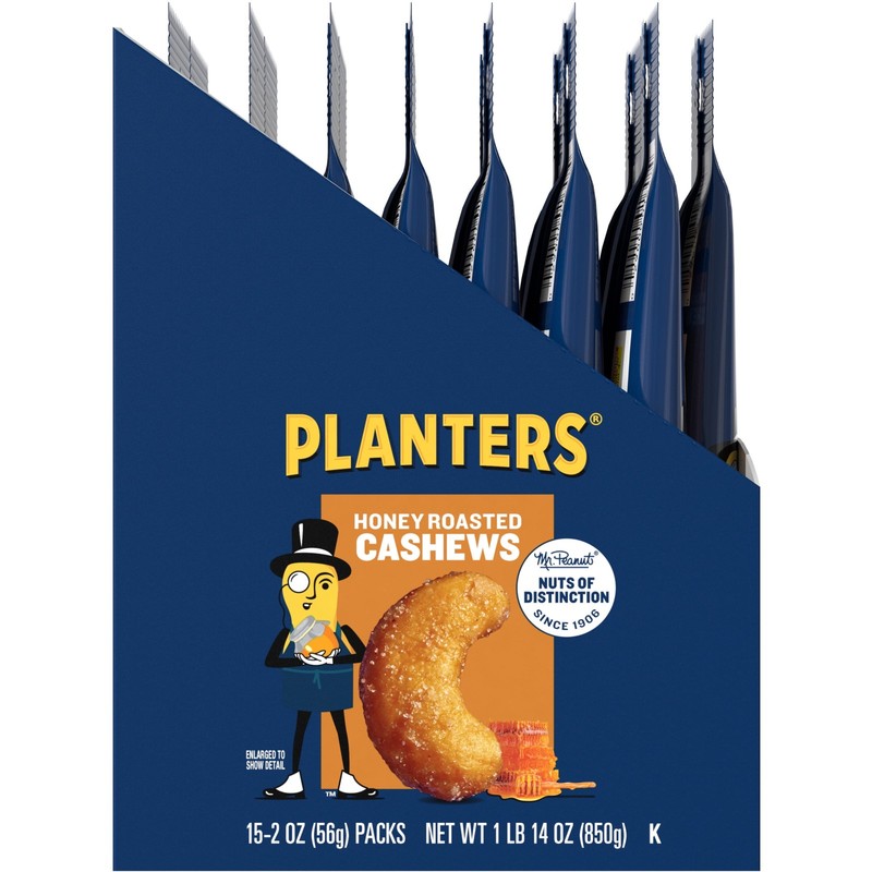 Deluxe Honey Roasted Whole Cashews Plant Based Protein 2 oz Bags pack of 15) gallery