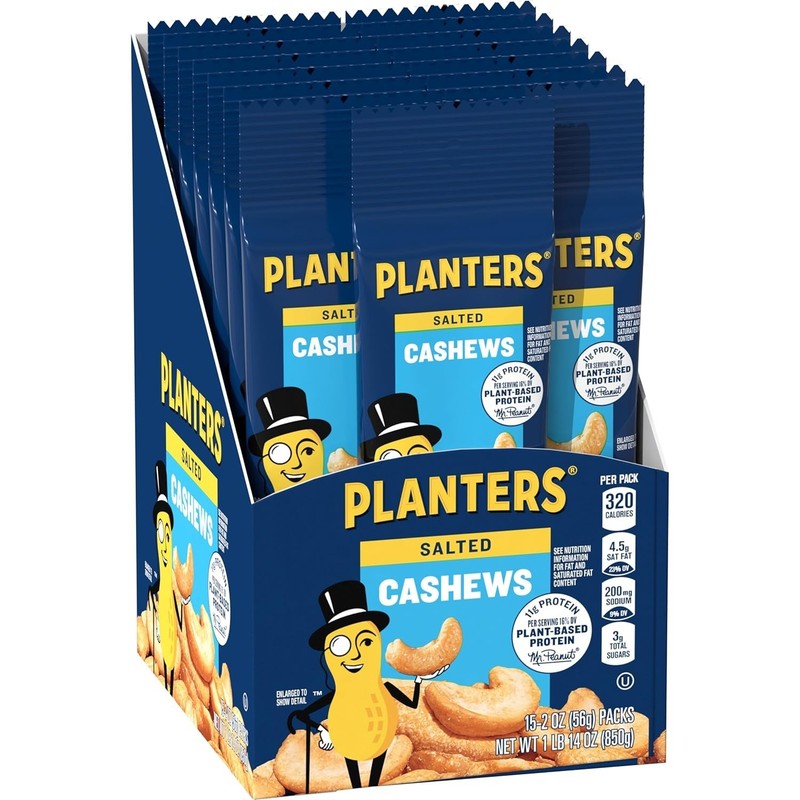 Pack of 15 Salted Cashew Nuts, 2 oz Individual Portions for Easy Snacking gallery