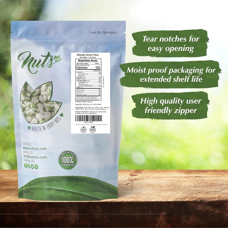 Wasabi Coated Green Peas - Crunchy, Spicy Snack in Resealable Bag (1 LB) gallery