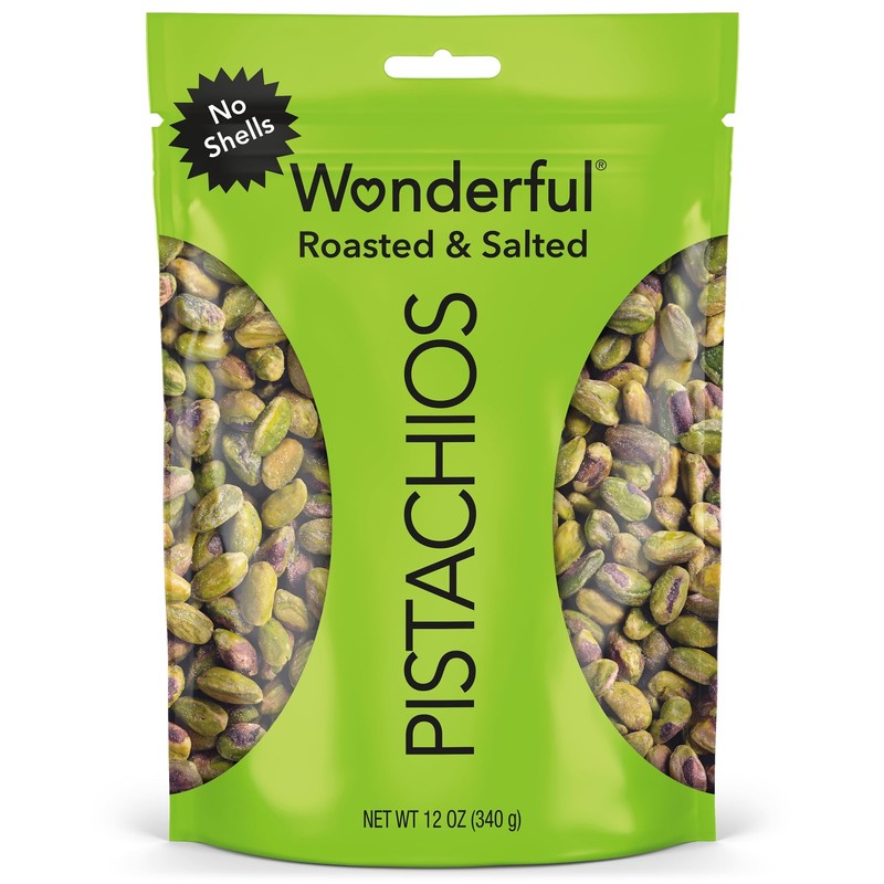 No Shells, Roasted & Salted Nuts, 12 Ounce Resealable Bag, Protein Snacks, Gl...