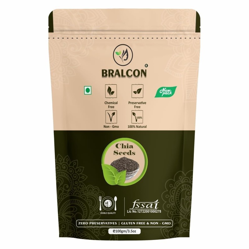 BRALCON Raw Unroasted Pure & Natural Chia Seeds – 100gm