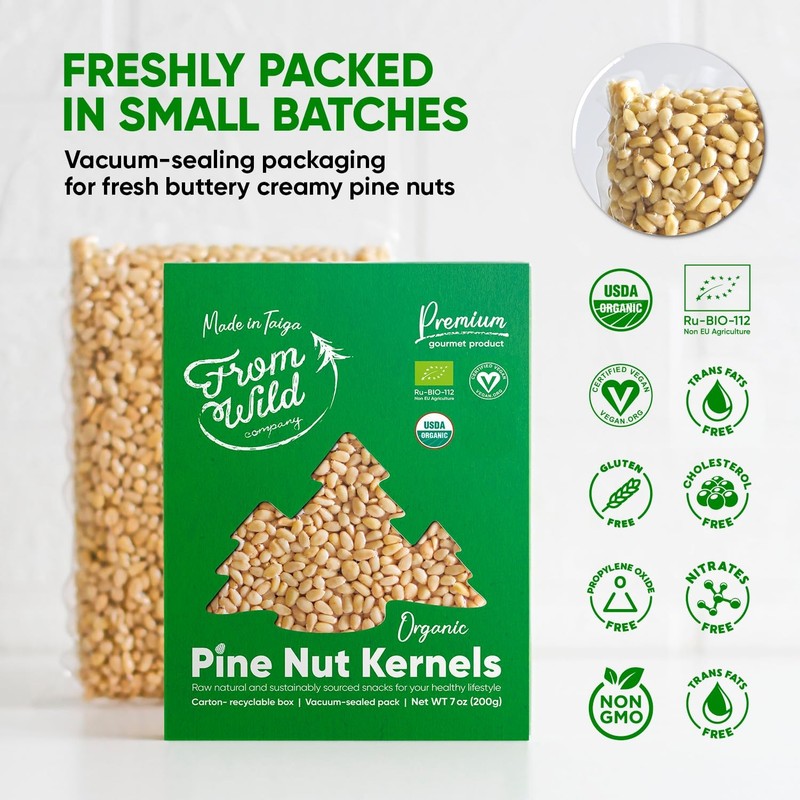 FROM WILD Fresh Organic Pine Nuts 7oz Certified Vegan Unsalted Green gallery