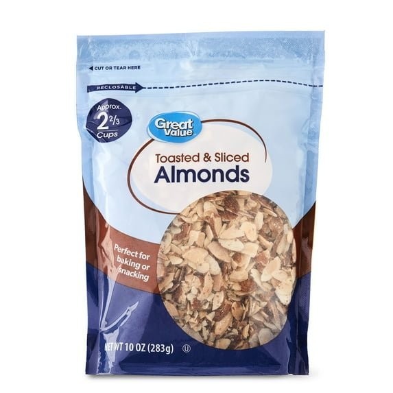 Great Value Toasted Sliced Almonds 10 oz Crunchy Baking & Snack Nuts