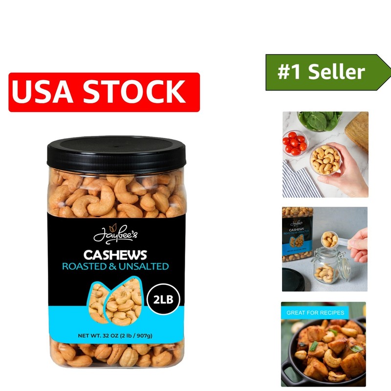 Jaybee's 32 oz Bulk Roasted Unsalted Cashews – Perfect for Gift Giving & Diets