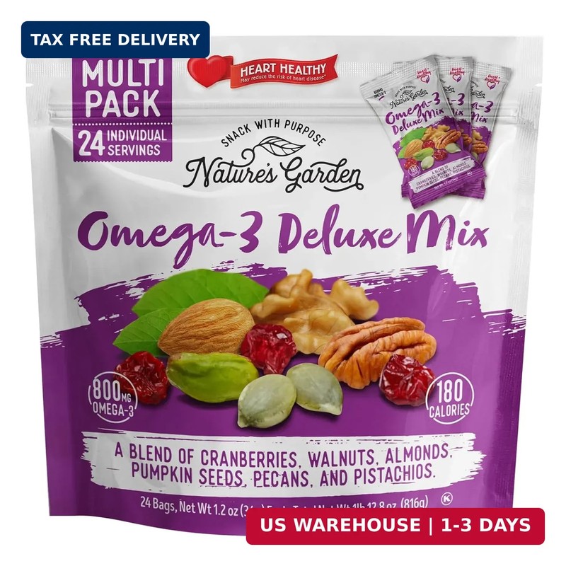 Nature's Garden Omega 3 Deluxe Mix - Trail Mix Nuts, Heart Healthy, Gluten Free,
