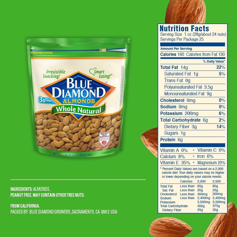 Blue Diamond Gluten Free Almonds, 25 oz Whole Natural Raw, Nutritious Snacking gallery