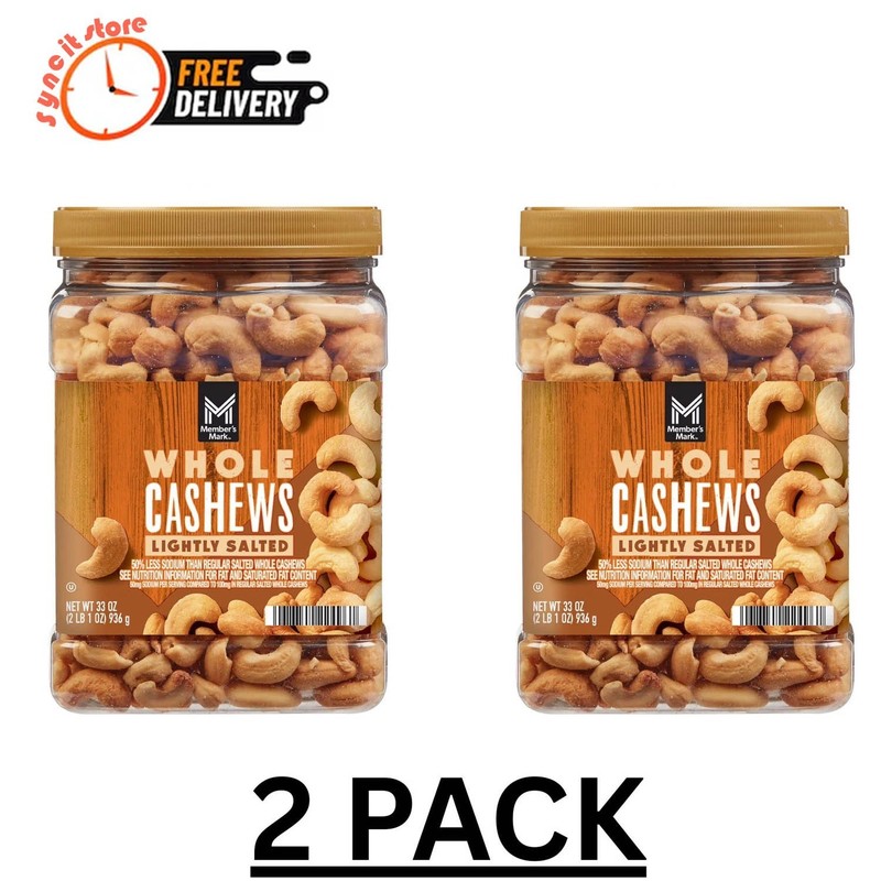 2 packs Member’s Mark Lightly Salted Whole Cashews, 33 oz Fresh & Fancy Grade,
