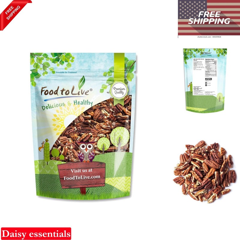 Dry Roasted Pecan Pieces 8oz Unsalted Crunchy Snacking Baking Cooking
