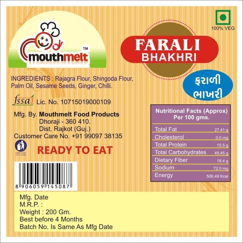 Farali Bhakhri Dry Handmade Gujarati Snack Roasted Gluten Free Pack of 4 (800g)