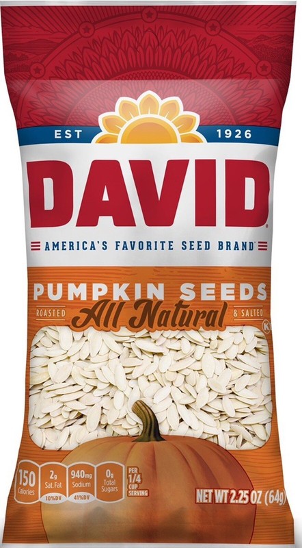 DAVID SEEDS Roasted and Salted Pumpkin Seeds, 2.25 oz, Keto Friendly, 12-pack