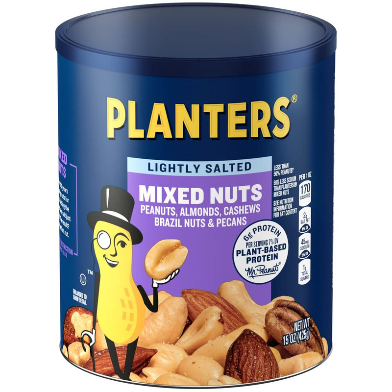 Lightly Salted Mix Nuts, Party Snacks, Plant-Based Protein, 15 Oz Canister
