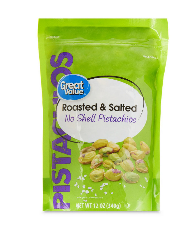 Great Value Roasted & Salted, No Shell Pistachios, 12 oz Resealable Bag