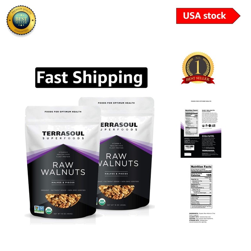 Organic Raw Walnuts, 2 Lbs – Light, Non-GMO Halves for Healthy Living