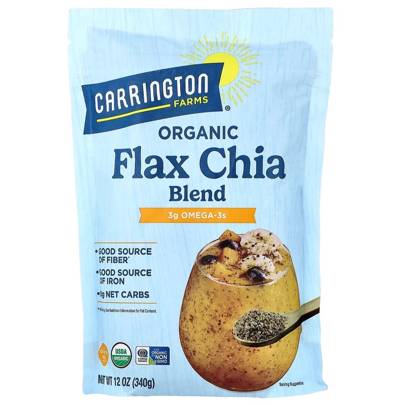 Carrington Organic Flax Chia Blend 3g OMEGA-3s, 12oz- 1 PACK,BEST BY: 10/29/2027