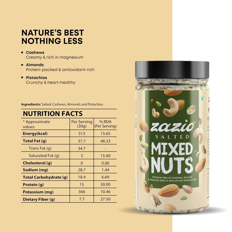 Zazio Salted Mixed Nuts 2x250g | Premium USA Almonds, Cashews & Pistachios gallery