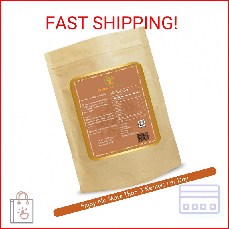Cure wid Pure Certified Organic Apricot Seeds 1lb -Freshly Packed,Gluten Free,Ra gallery