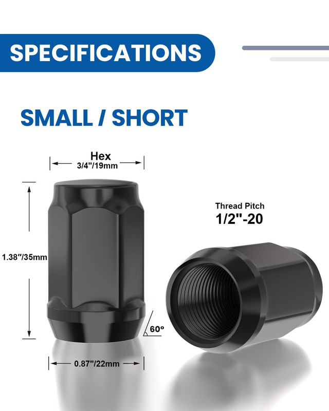 1/2X20 Black Lug Nuts, 1/2-20 Closed End Bulge Acorn Lug Nuts 3/4 Inch 19Mm Hex gallery