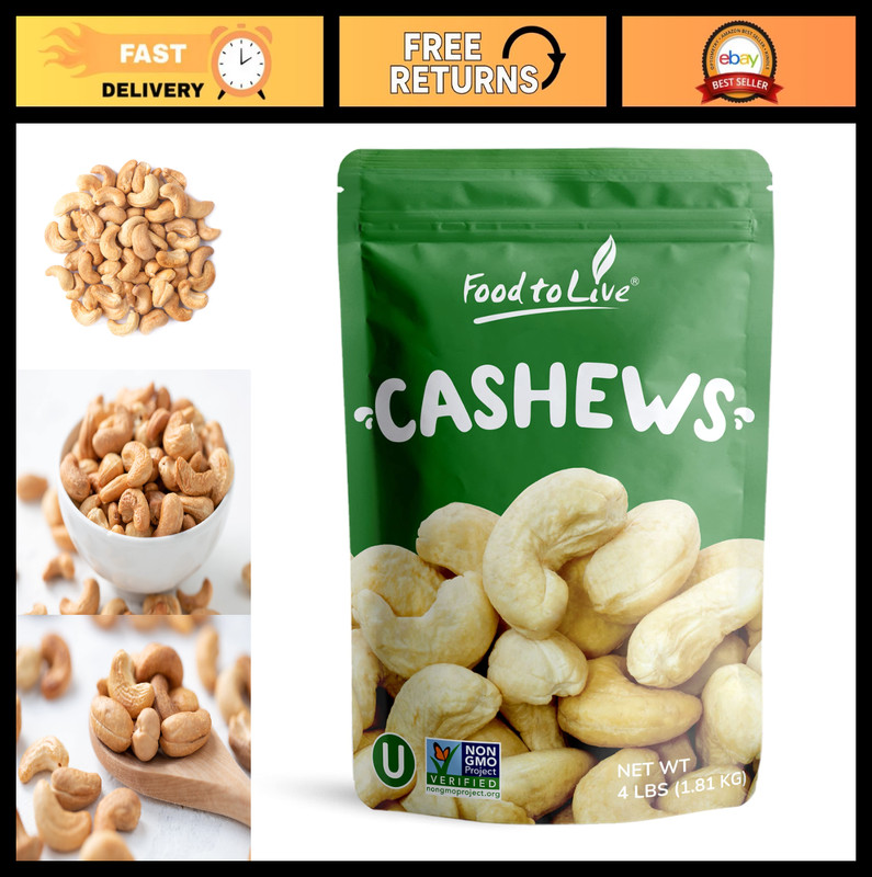 Dry Roasted Whole Cashews with Himalayan Salt – 4 lbs Vegan Kosher Snack Nuts