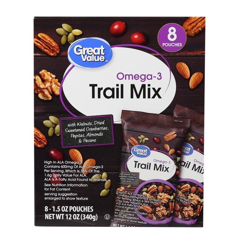 Omega-3 Trail Mix Snack Pack, 1.5 oz Per Pack, 8 Pack Box, Healthy Nuts & Seeds