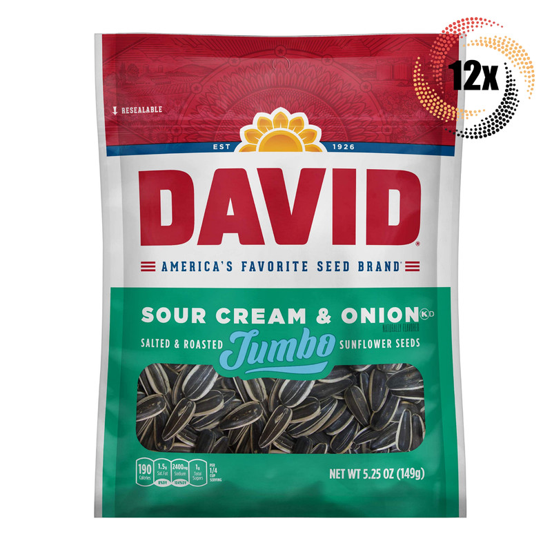 12x Bag David Jumbo Sour Cream & Onion Sunflower Seed | 5.25oz | Roasted