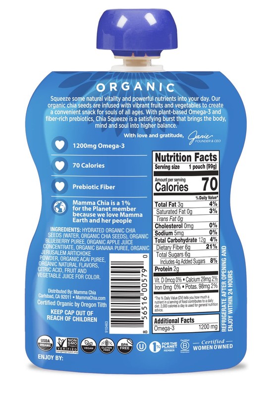 Mamma Chia Organic Blueberry Acai Chia Squeeze Pouches Pack of 16 3.5oz gallery