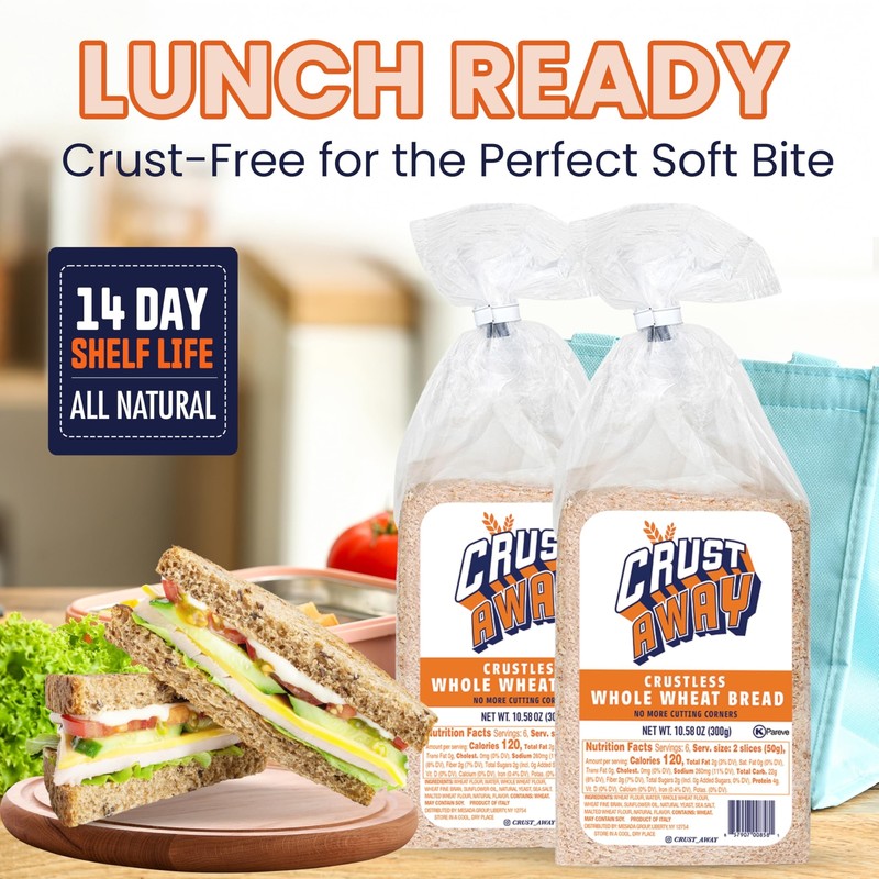 Crust Away Crustless Whole Wheat & White Bread – Clean Ingredients – Non-GMO,... gallery