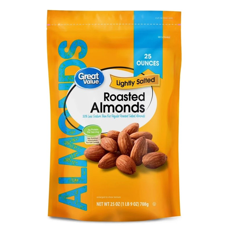 Great Value Oil Roasted Lightly Salted Almonds, 25 oz New