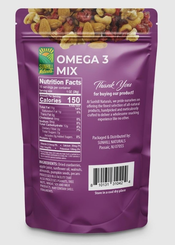Omega 3 Trail Mix Nuts Seeds Dried Cranberries Heart Healthy Snack 14oz gallery