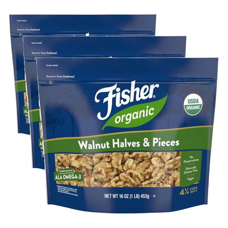 Fisher Organic Walnut Halves & Pieces 16 Oz, USDA Certified Organic Nuts, Unsalt gallery