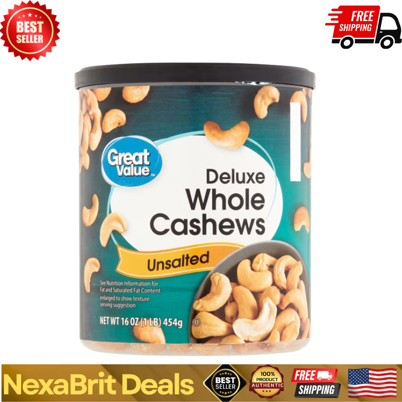 Great Value Deluxe Whole Cashews, Unsalted, 16 oz
