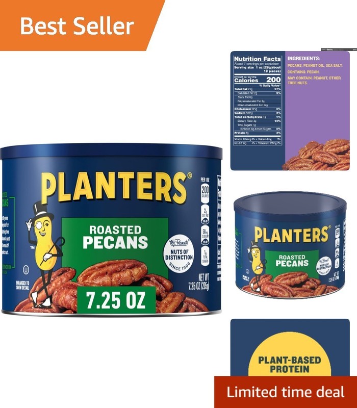 Plant-Based Protein Roasted Pecans – 7.25 oz Canister for On-the-Go Snacking