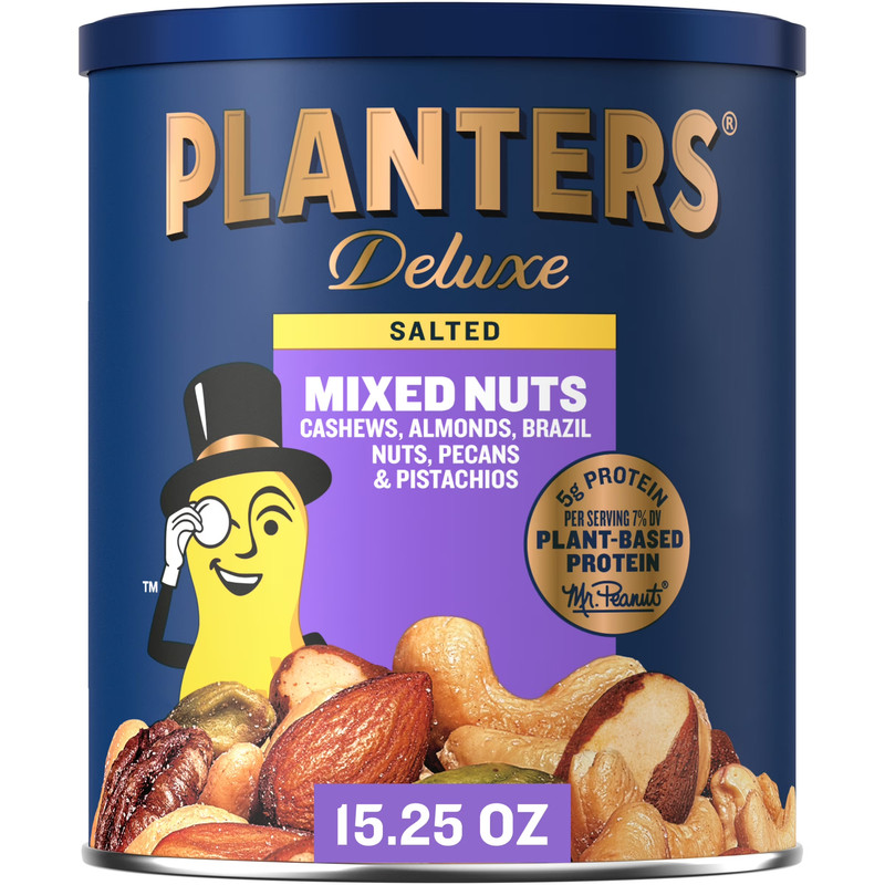 Deluxe Mixed Nuts with Hazelnuts, Plant Based 5G Protein, 15.25 Oz Can