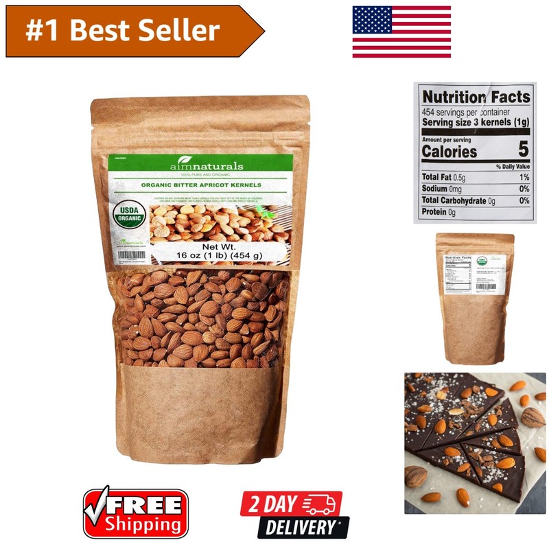 Organic Raw Bitter Apricot Kernels 16oz - Healthy Plant-Based Option