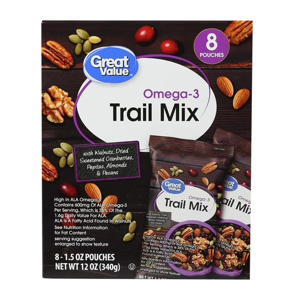Great Value Omega-3 Trail Mix Box 8 Packs Cranberries Nuts Protein Snack gallery