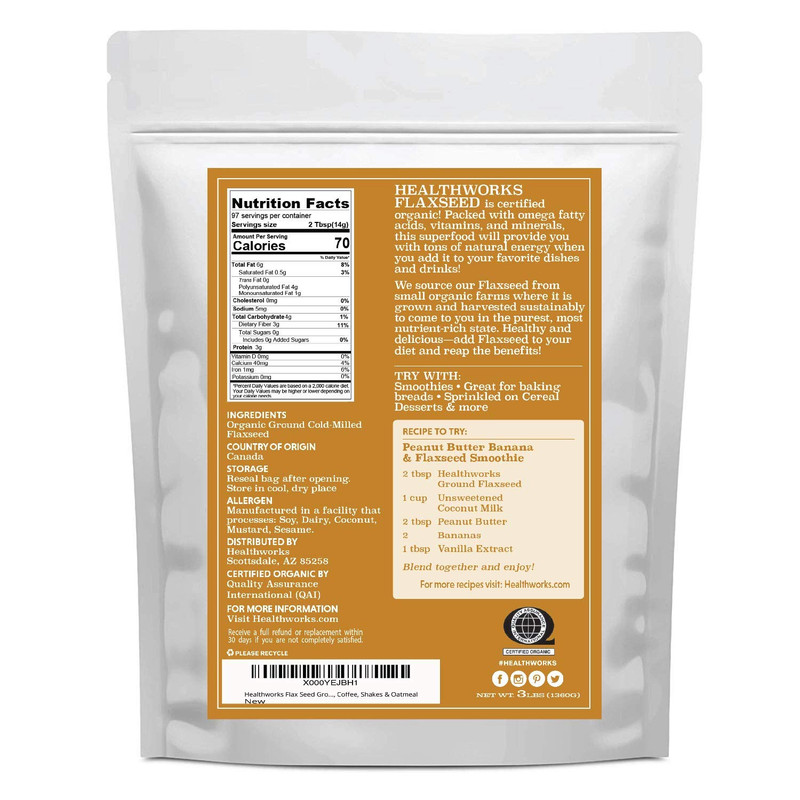 Healthworks Superfoods Ground Flax Seed Powder Organic - 48 Oz / 3 Lbs - Finely gallery