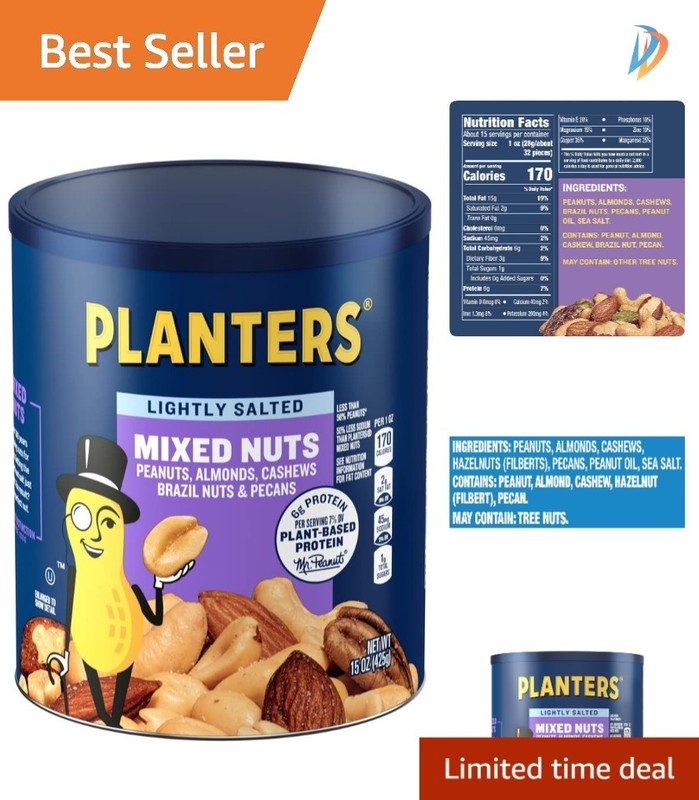 Lightly Salted Mixed Nuts: 15 Oz Canister of Protein-Packed Snack Delight