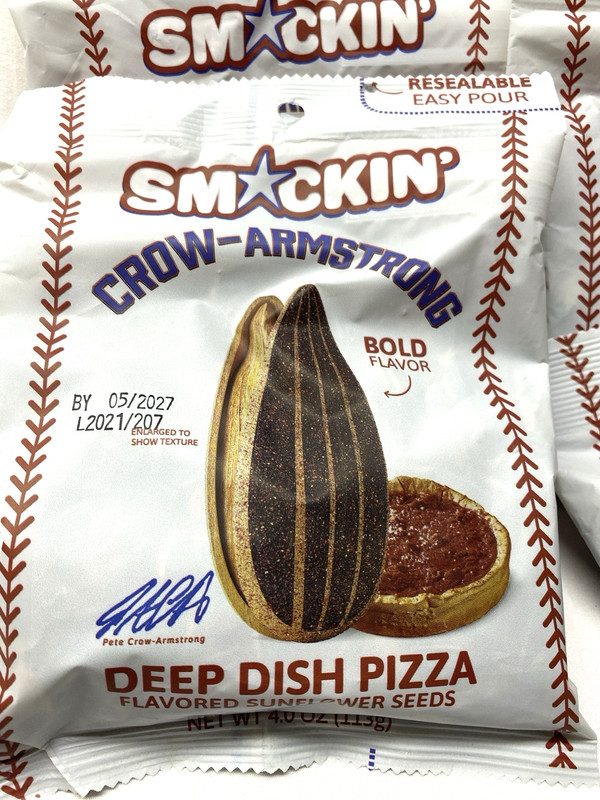 Lot 2 Pkgs NEW Smackin’ Sunflower Seeds Pete Crow-Armstrong PCA Deep Dish Pizza gallery