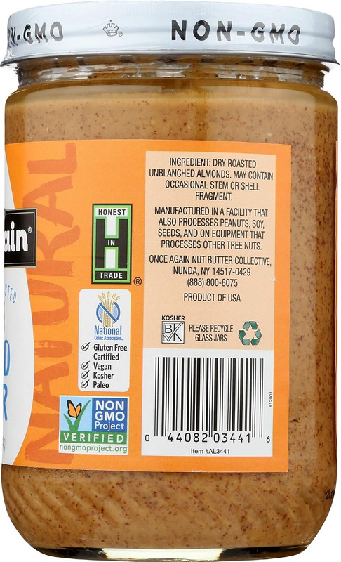 Natural Creamy Almond Butter, 16Oz - Roasted - Salt Free, Unsweetene gallery