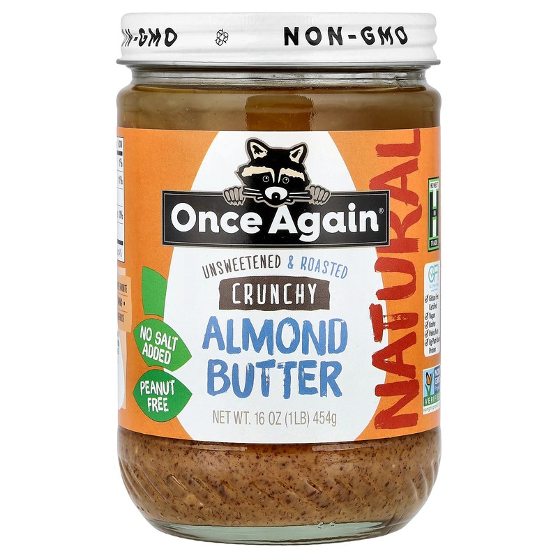 Almond Butter, Crunchy, Unsweetened & Roasted, 16 oz (454 g)