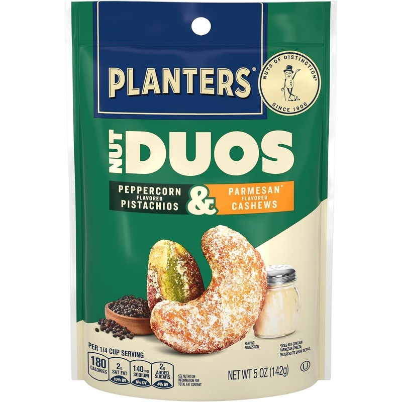 Indulgent 5 oz Nut Duos: Crunchy Peppercorn Pistachios & Creamy Parmesan Cashews gallery