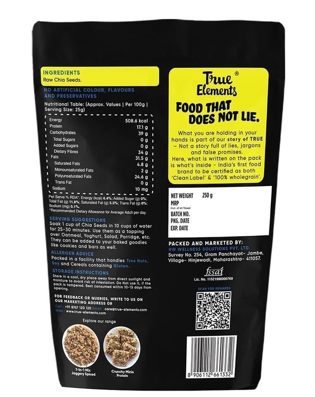 True Elements Chia Seeds 250g Healthy Raw Seeds Calcium and Protein Rich Seeds gallery
