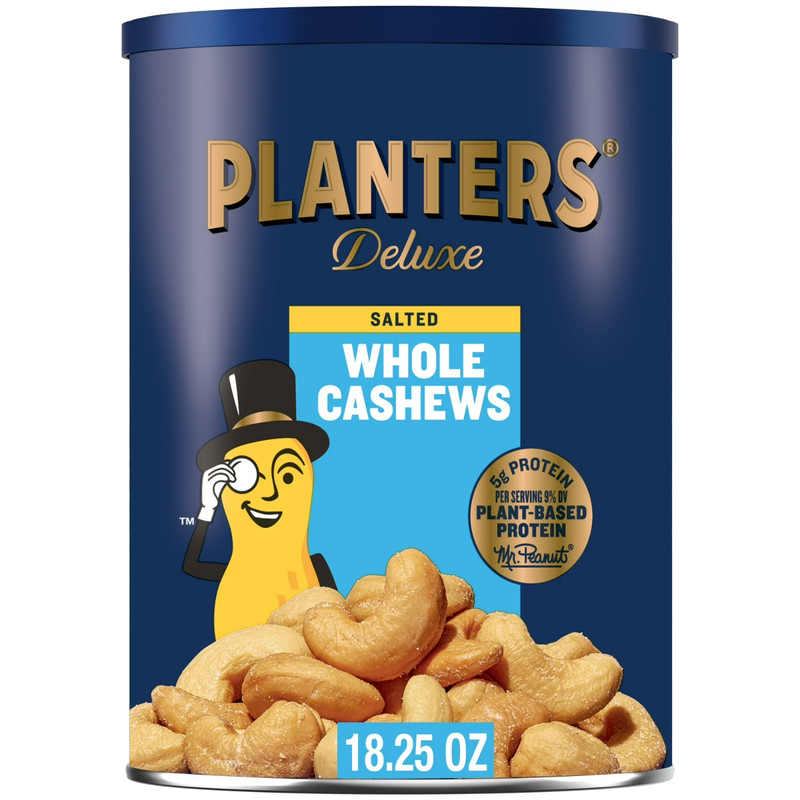 PLANTERS Deluxe Salted Whole Cashews, Party Snacks, Plant Based Protein, 18.25 o