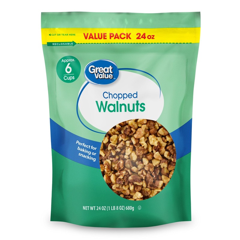 Chopped Walnuts Baking Snack Nuts Resealable Bag 24 oz