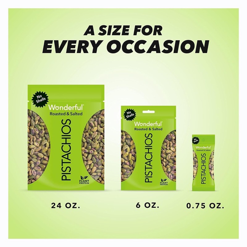 Wonderful Pistachios No Shells 6oz Roasted Salted Nuts Protein Snack Resealable gallery