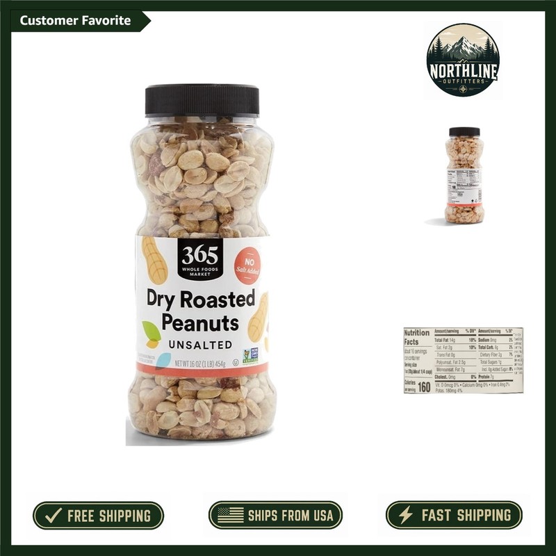 Natural 16oz Resealable Dry Roasted Unsalted Peanuts – Perfect for Snacking