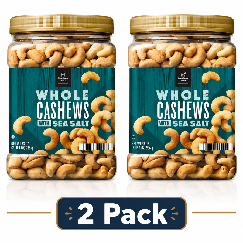 2 pack – Member’s Mark Roasted Whole Cashews with Sea Salt (33 oz.)